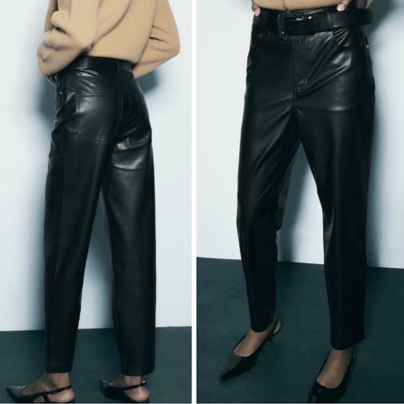 Zara Faux Leather High Rise Mom Fit pants great condition size Small - Picture 1 of 6